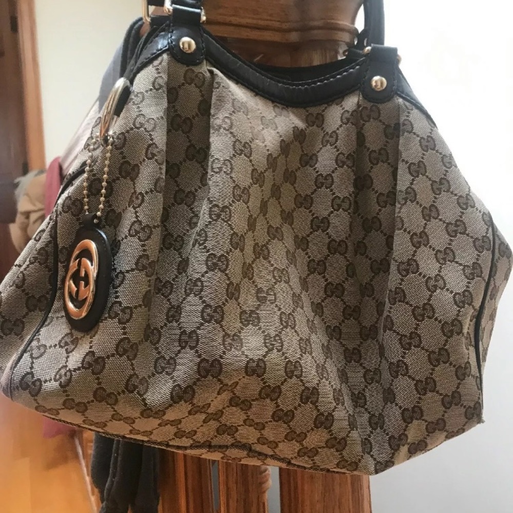 Gucci bag brown gg canvas and leather sukey bag